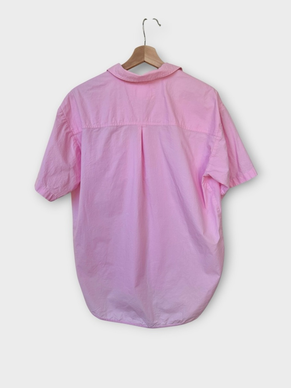 Maeve Oversized Short Sleeve Poplin Pink Button Down Shirt size S - Picture 2 of 5